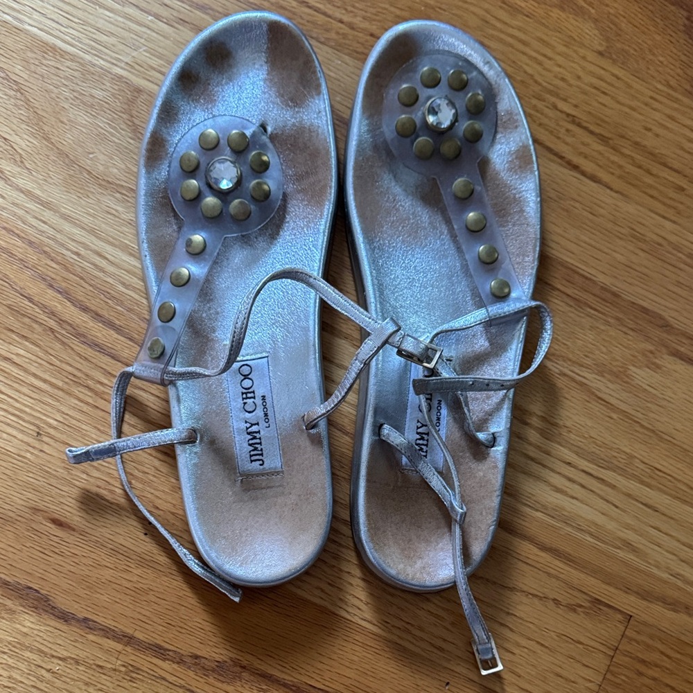 Jimmy Choo Metallic Sandals with Gold Studs